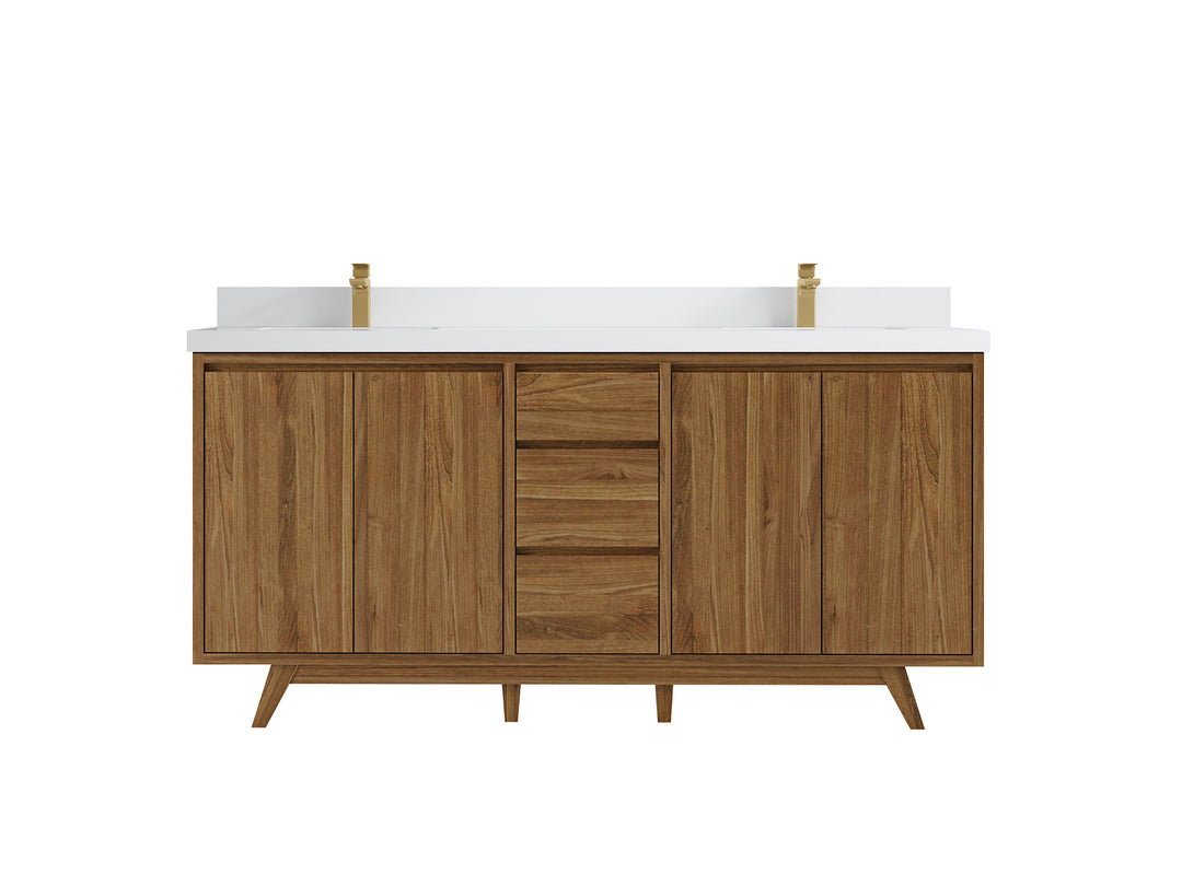 Madison Teak 72 in. W x 22 in. D Double Sink Bathroom Vanity in Dark Natural with 2 in White Quartz Countertop 