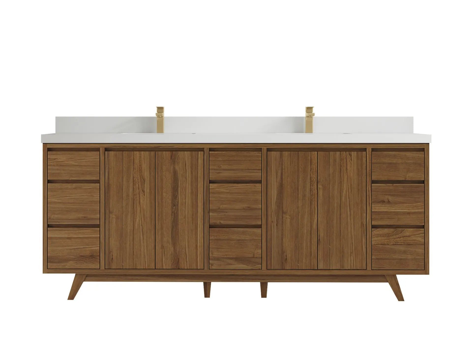 Madison Teak 84 in. W x 22 in. D Double Sink Bathroom Vanity in Dark Natural with 2 in White Quartz Countertop