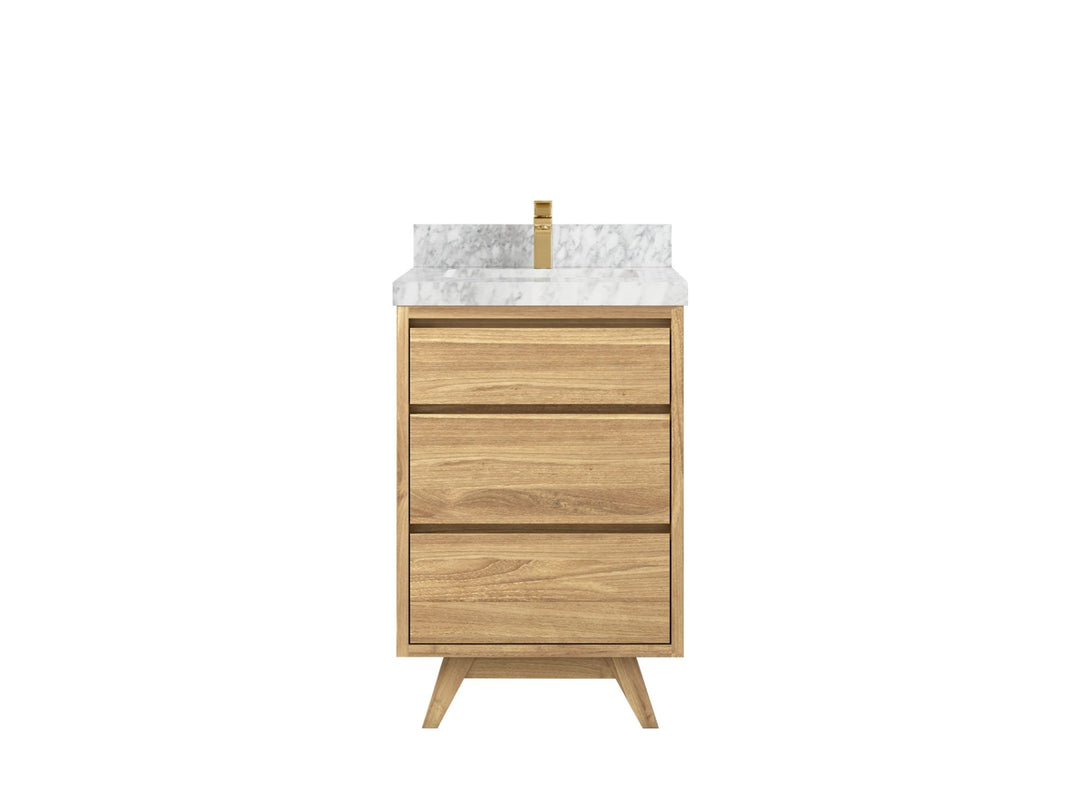 Madison Teak 24 in. W x 22 in. D Single Sink Bathroom Vanity in Light Natural with 2 in Carrara Marble Countertop
