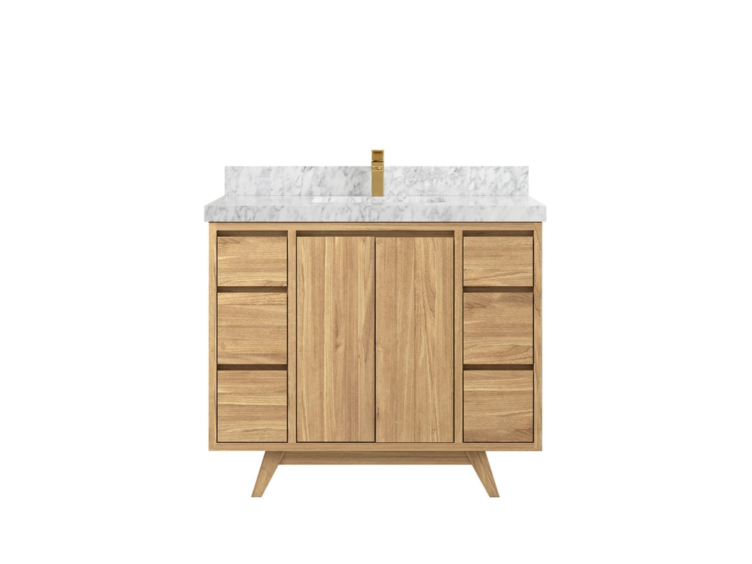 Madison Teak 42 in. W x 22 in. D Single Sink Bathroom Vanity in Light Natural with 2 in Carrara Marble Countertop