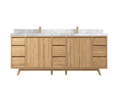 Madison Teak 84 in. W x 22 in. D Double Sink Bathroom Vanity in Light Natural with 2 in Carrara Marble Countertop