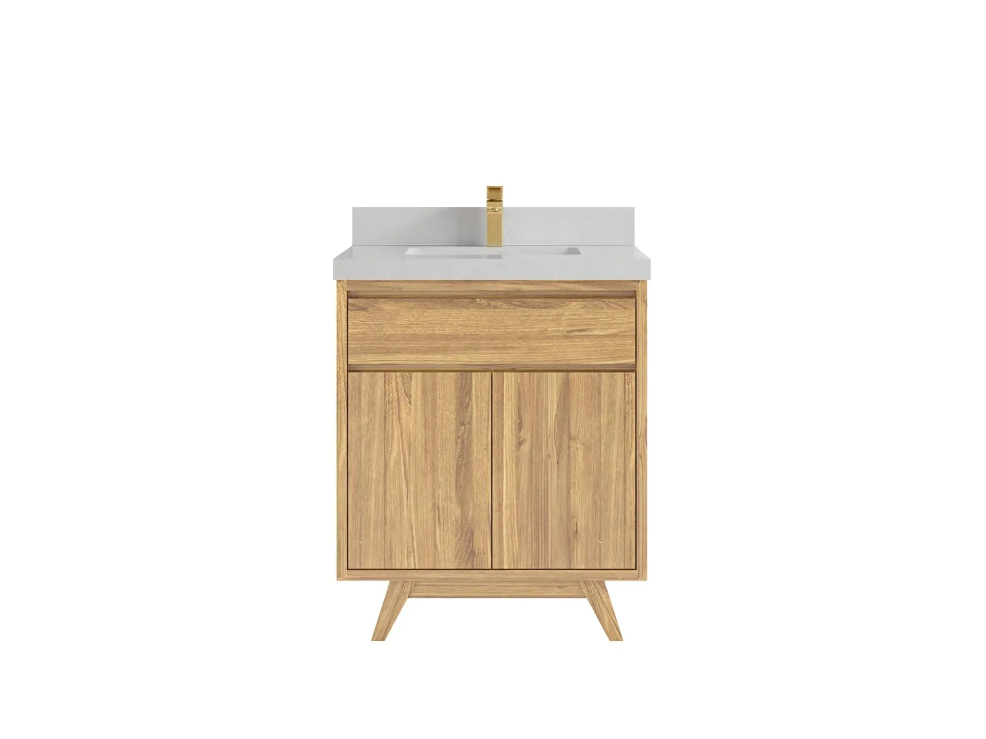Madison Teak 30 in. W x 22 in. D Single Sink Bathroom Vanity in Light Natural with 2 in Carrara Quartz Countertop
