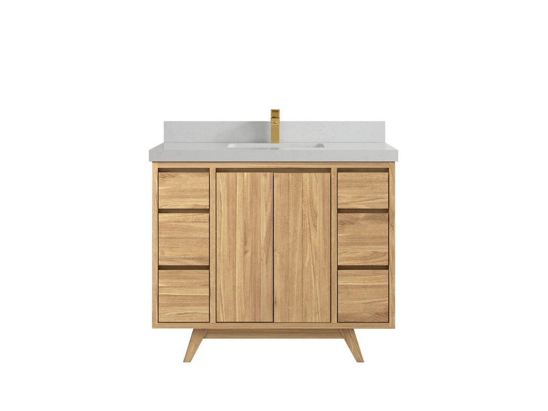 Madison Teak 42 in. W x 22 in. D Single Sink Bathroom Vanity in Light Natural with 2 in Carrara Quartz Countertop