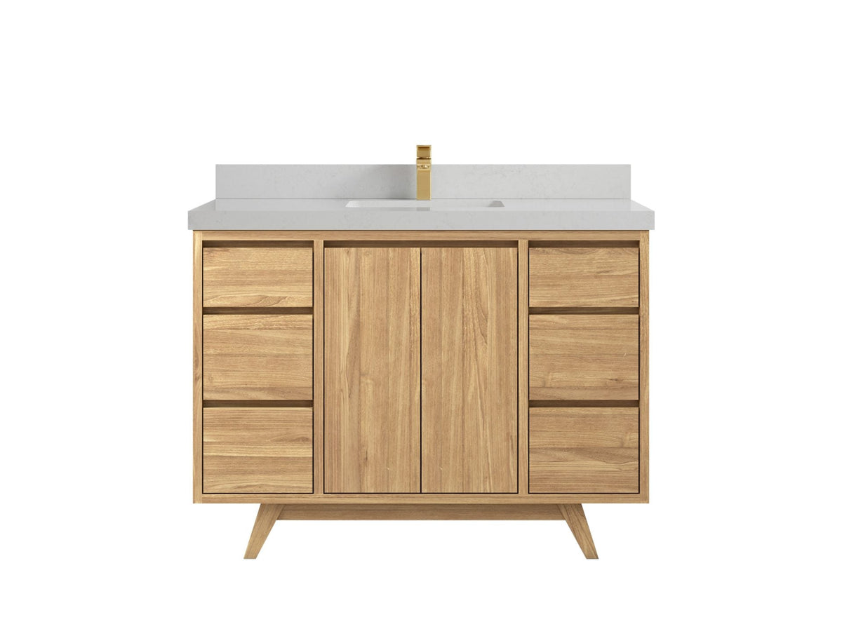 Madison Teak 48 in. W x 22 in. D Single Sink Bathroom Vanity in Light Natural with 2 in Carrara Quartz Countertop