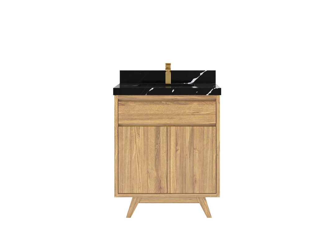 Madison Teak 30 in. W x 22 in. D Single Sink Bathroom Vanity in Light Natural with 2 in Calacatta Black Quartz Countertop