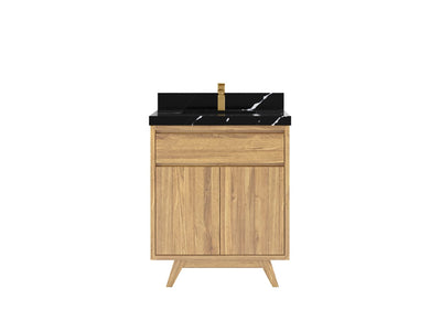 Madison Teak 30 in. W x 22 in. D Single Sink Bathroom Vanity in Light Natural with 2 in Calacatta Black Quartz Countertop
