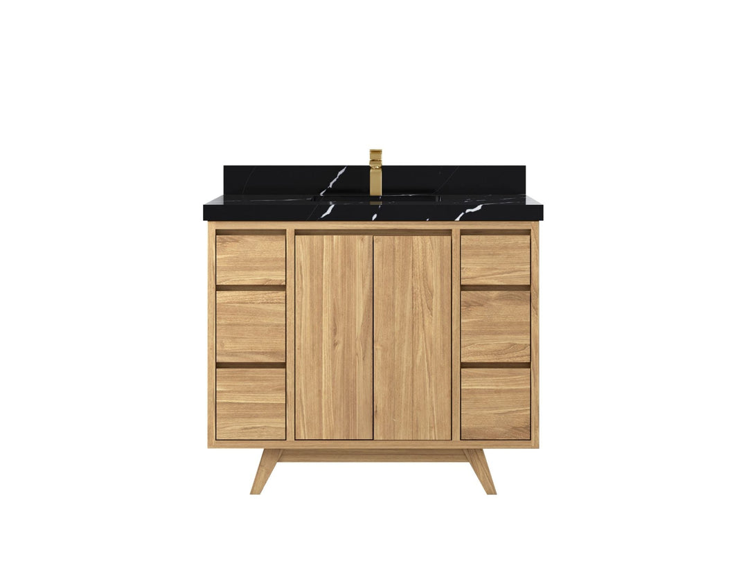 Madison Teak 42 in. W x 22 in. D Single Sink Bathroom Vanity in Light Natural with 2 in Calacatta Black Quartz Countertop