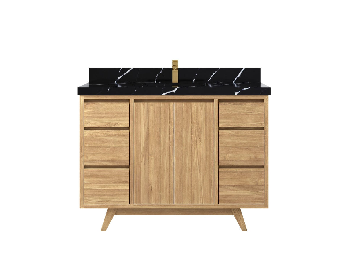 Madison Teak 48 in. W x 22 in. D Single Sink Bathroom Vanity in Light Natural with 2 in Calacatta Black Quartz Countertop