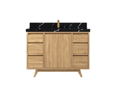 Madison Teak 48 in. W x 22 in. D Single Sink Bathroom Vanity in Light Natural with 2 in Calacatta Black Quartz Countertop