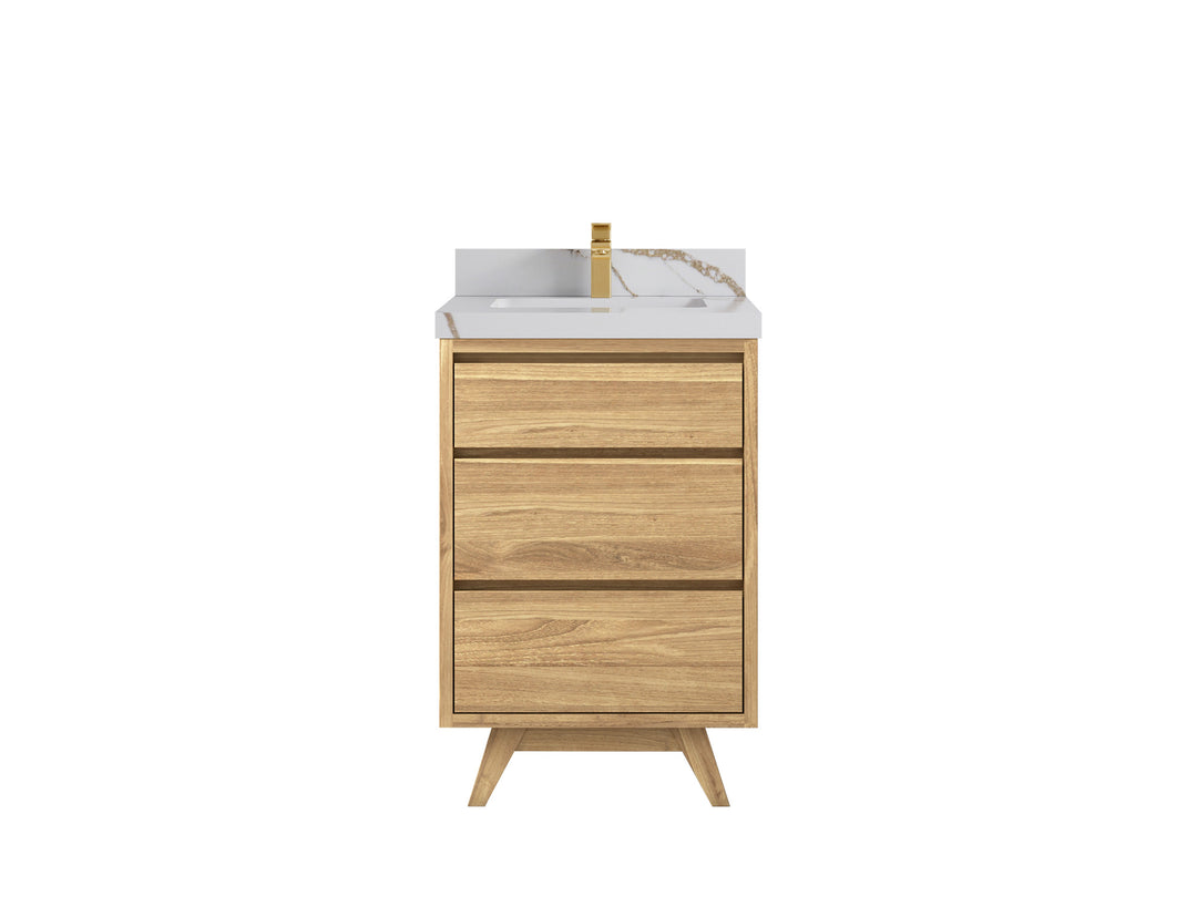 Madison Teak 24 in. W x 22 in. D Single Sink Bathroom Vanity in Light Natural with 2 in Calacatta Gold Quartz Countertop