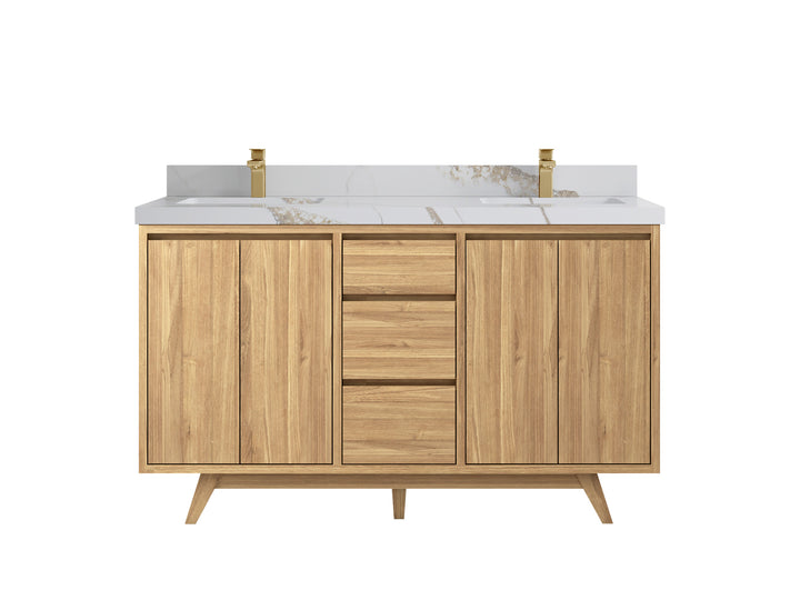 Madison Teak Wood 60 in. W x 22 in. D Double Sink Bathroom Vanity - photo 20