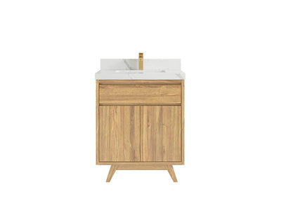 Madison Teak 30 in. W x 22 in. D Single Sink Bathroom Vanity in Light Natural with 2 in Calacatta Laza Quartz Countertop