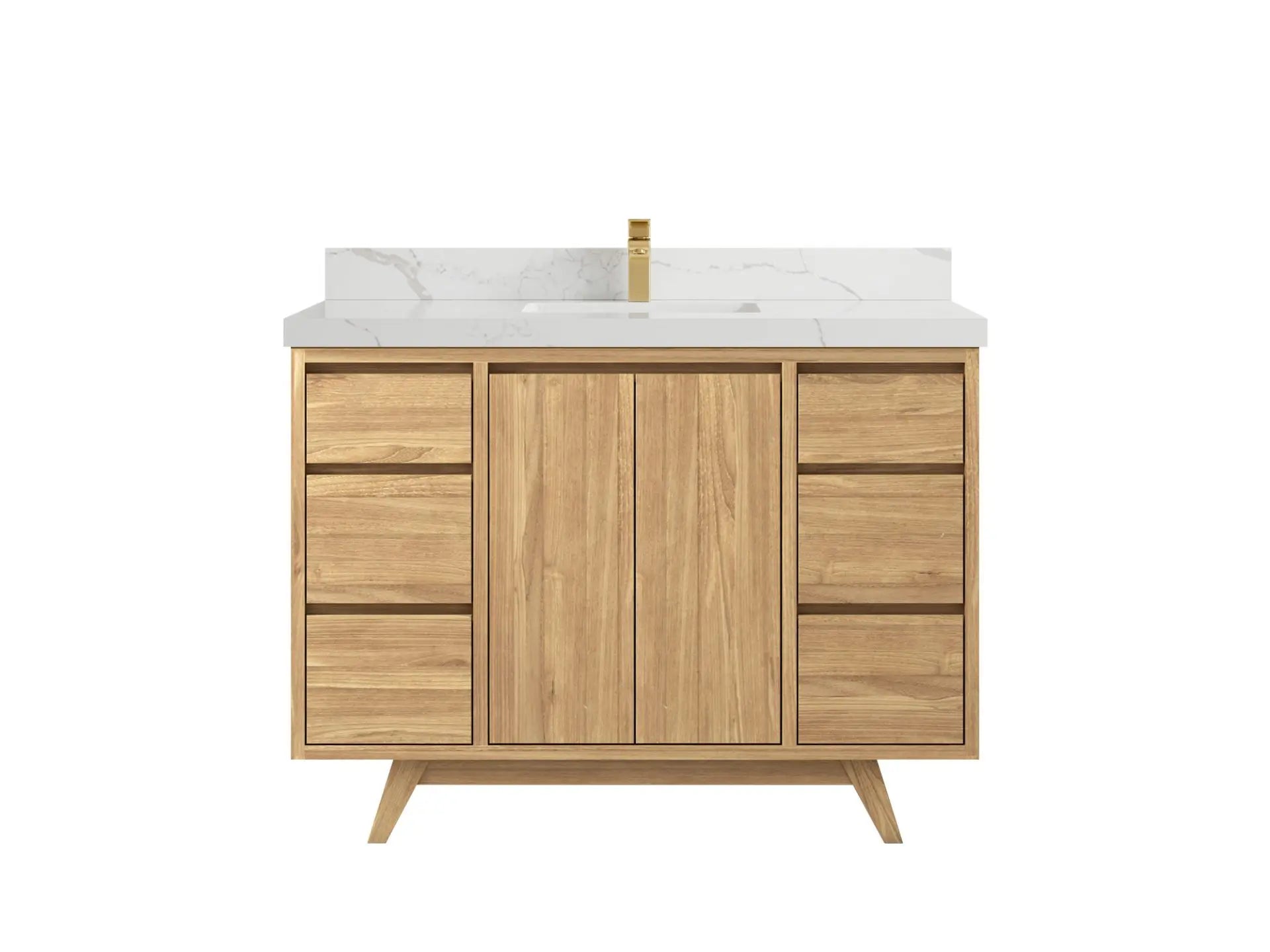 Madison Teak 48 in. W x 22 in. D Single Sink Bathroom Vanity in Light Natural with 2 in Calacatta Laza Quartz Countertop