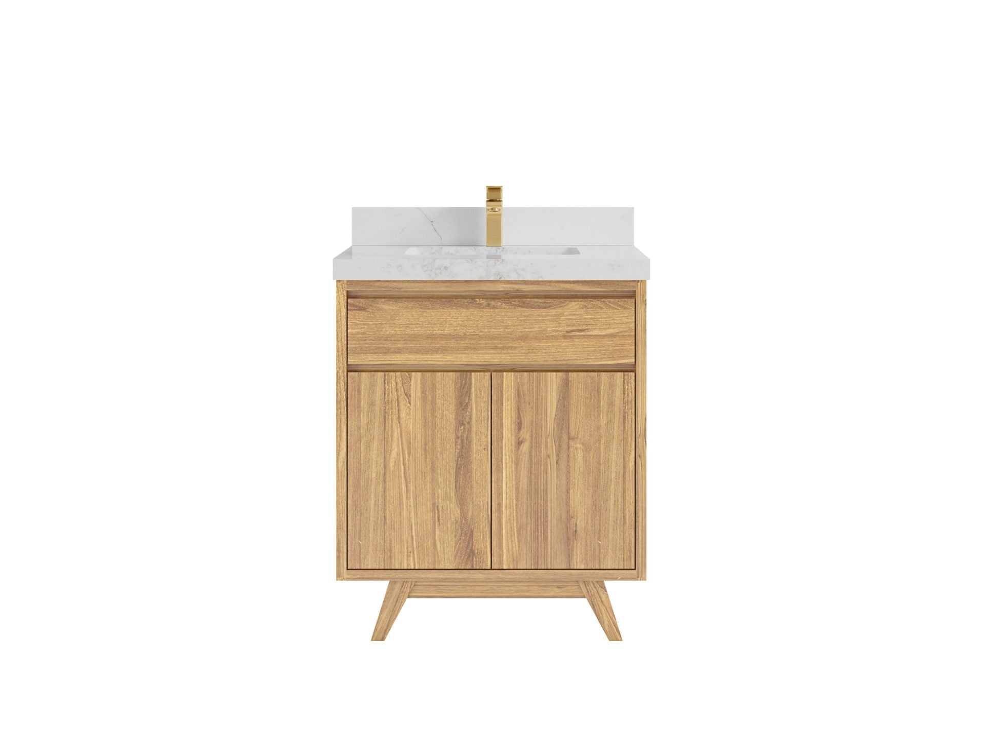 Madison Teak 30 in. W x 22 in. D Single Sink Bathroom Vanity in Light Natural with 2 in Calacatta Nuvo Quartz Countertop