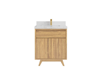 Madison Teak 30 in. W x 22 in. D Single Sink Bathroom Vanity in Light Natural with 2 in Calacatta Nuvo Quartz Countertop