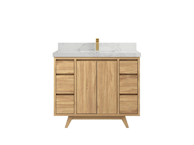 Madison Teak 42 in. W x 22 in. D Single Sink Bathroom Vanity in Light Natural with 2 in Calacatta Nuvo Quartz Countertop