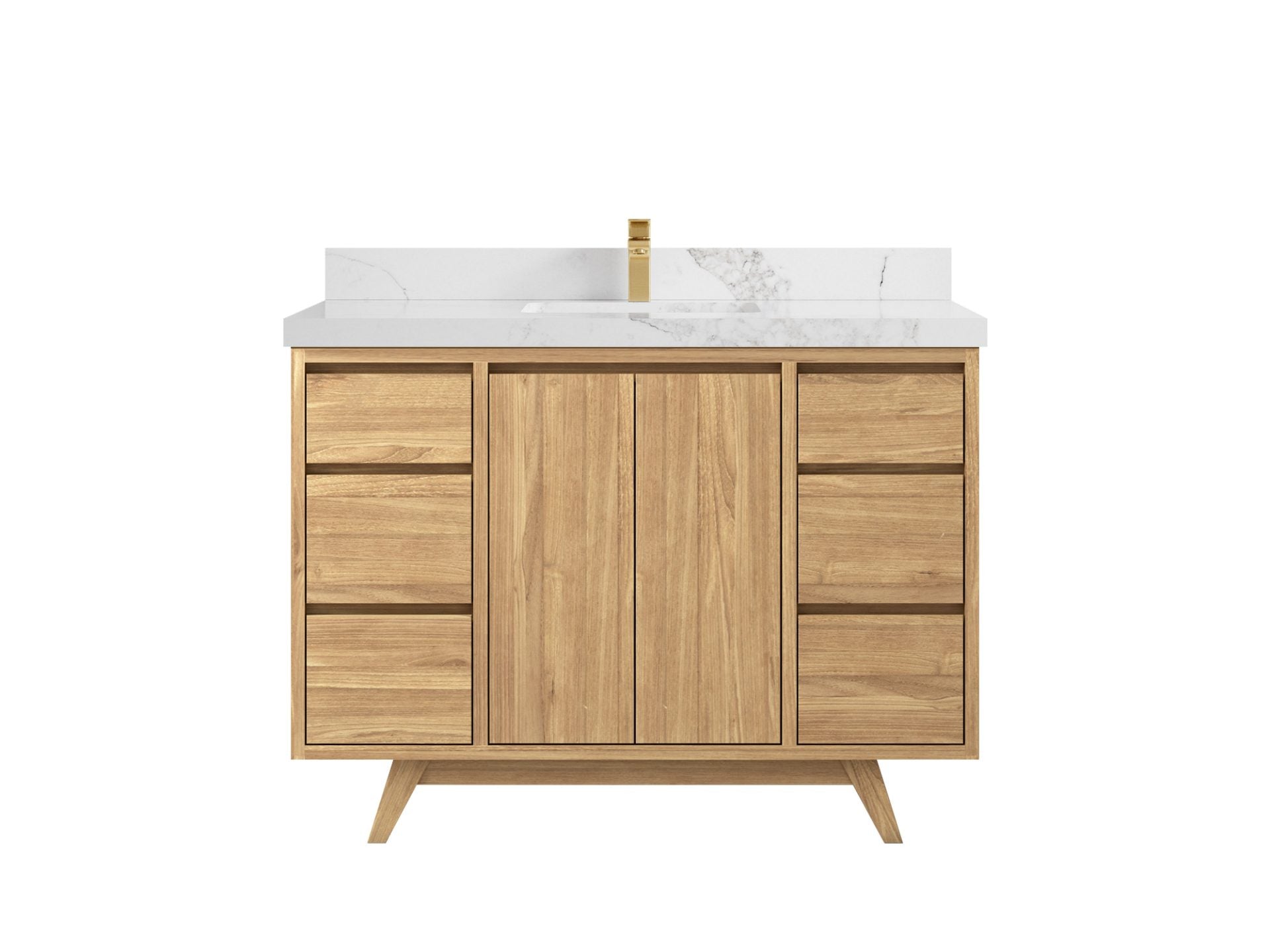 Madison Teak 48 in. W x 22 in. D Single Sink Bathroom Vanity in Light Natural with 2 in Calacatta Nuvo Quartz Countertop