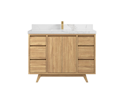 Madison Teak 48 in. W x 22 in. D Single Sink Bathroom Vanity in Light Natural with 2 in Calacatta Nuvo Quartz Countertop