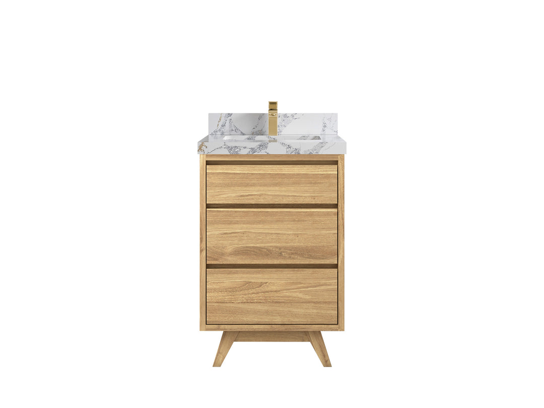 Madison Teak 84 in. W x 22 in. D Double Sink Bathroom Vanity in Light Natural with 2 in Calacatta Poanazzo Quartz Countertop