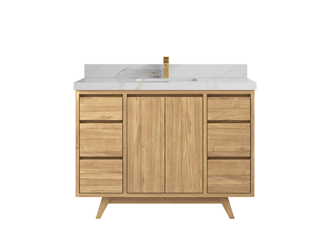 Madison Teak 48 in. W x 22 in. D Single Sink Bathroom Vanity in Light Natural with 2 in Calacatta Sienna Quartz Countertop