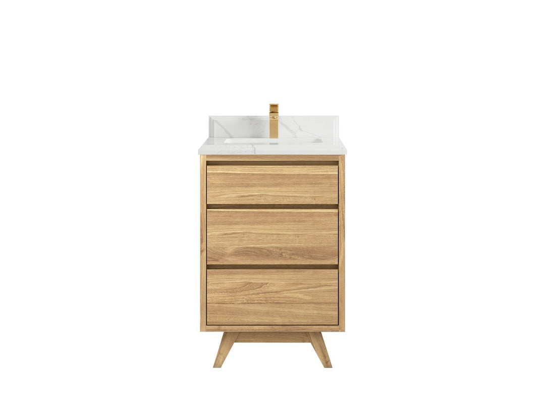 Madison Teak 24 in. W x 22 in. D Single Sink Bathroom Vanity in Light Natural with 1.5 in Calacatta Laza Quartz Countertop