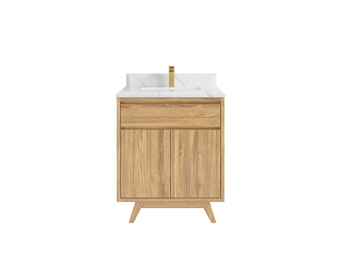 Madison Teak 30 in. W x 22 in. D Single Sink Bathroom Vanity in Light Natural with 1.5 in Calacatta Laza Quartz Countertop