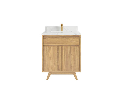 Madison Teak 30 in. W x 22 in. D Single Sink Bathroom Vanity in Light Natural with 1.5 in Calacatta Laza Quartz Countertop