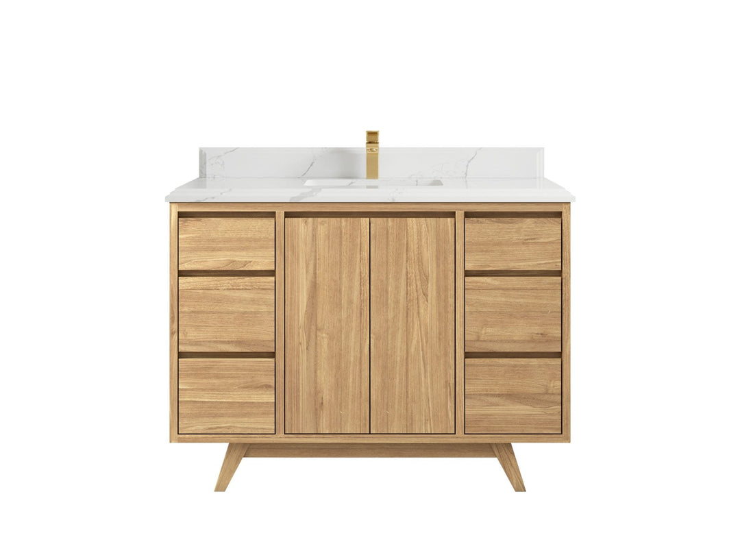 Madison Teak 48 in. W x 22 in. D Single Sink Bathroom Vanity in Light Natural with 1.5 in Calacatta Laza Quartz Countertop