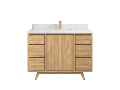 Madison Teak 48 in. W x 22 in. D Single Sink Bathroom Vanity in Light Natural with 1.5 in Calacatta Laza Quartz Countertop