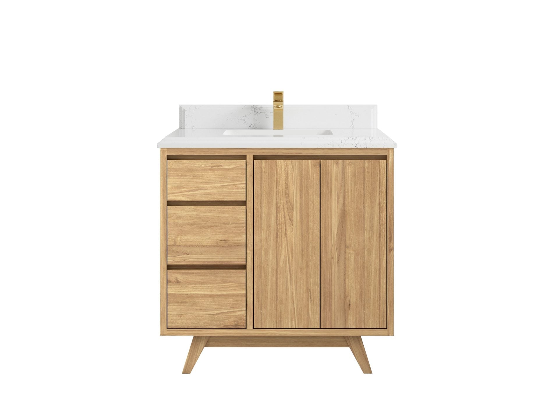 Madison Teak 36 in. W x 22 in. D Center Sink Bathroom Vanity in Light Natural with 1.5 in Empira White Quartz Countertop