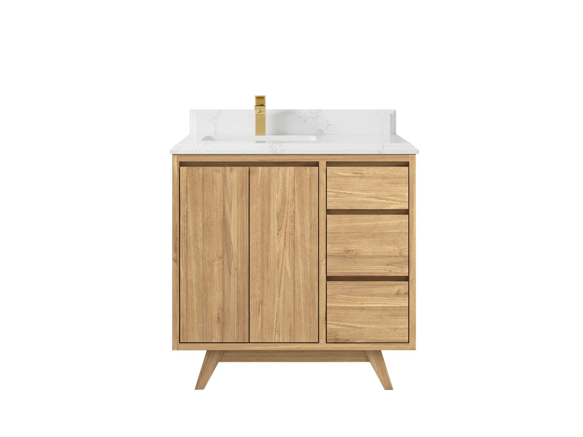 Madison Teak 36 in. W x 22 in. D Left Offset Sink Bathroom Vanity in Light Natural with 1.5 in Empira White Quartz Countertop