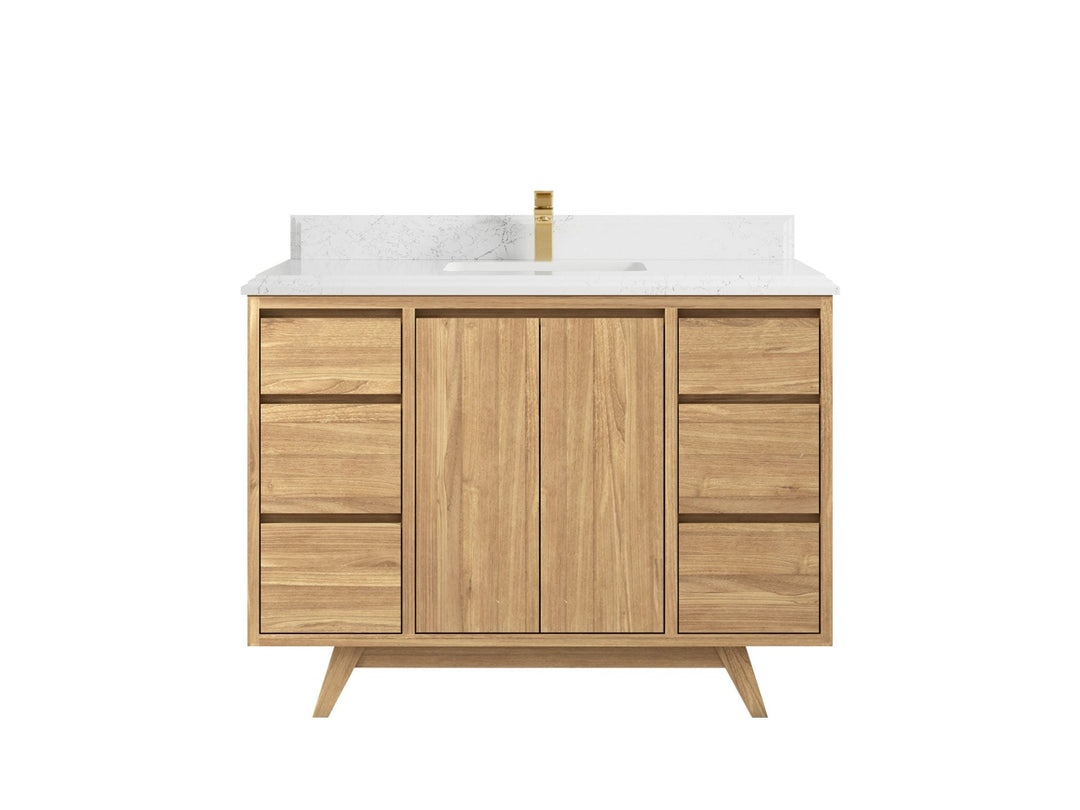 Madison Teak 48 in. W x 22 in. D Single Sink Bathroom Vanity in Light Natural with 1.5 in Empira White Quartz Countertop 