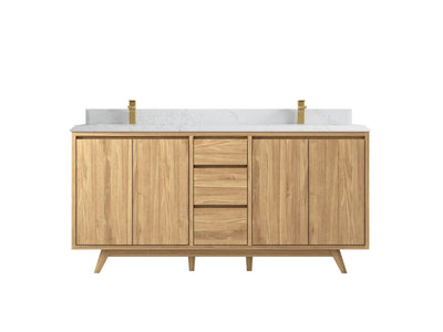 Madison Teak 72 in. W x 22 in. D Double Sink Bathroom Vanity in Light Natural with 1.5 in Empira White Quartz Countertop