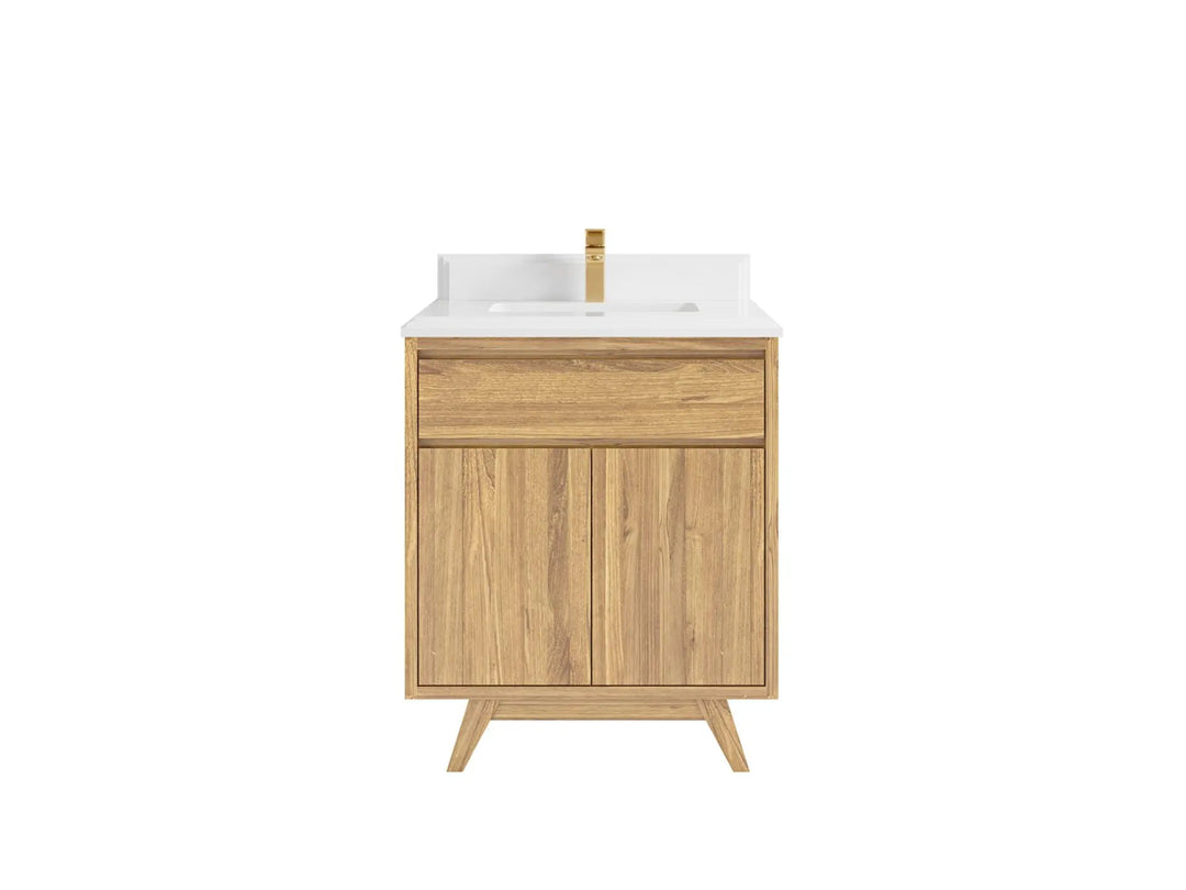 Madison Teak 30 in. W x 22 in. D Single Sink Bathroom Vanity in Light Natural with 1.5 in White Quartz Countertop