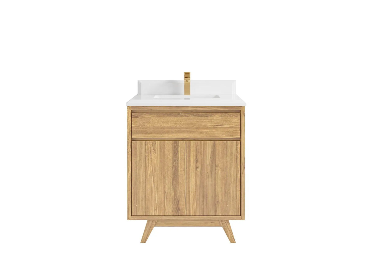 Madison Teak 30 in. W x 22 in. D Single Sink Bathroom Vanity in Light Natural with 1.5 in White Quartz Countertop