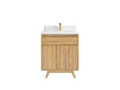Madison Teak 30 in. W x 22 in. D Single Sink Bathroom Vanity in Light Natural with 1.5 in White Quartz Countertop