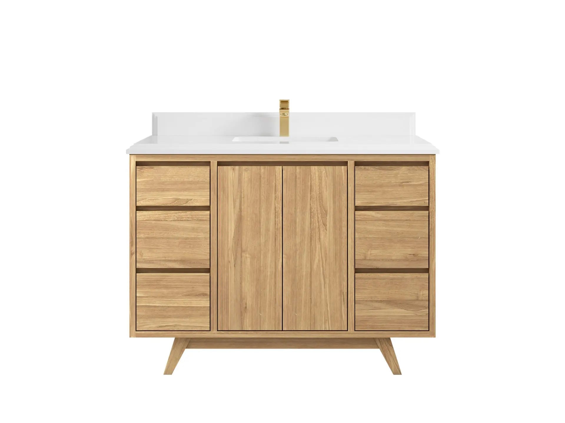 Madison Teak 48 in. W x 22 in. D Single Sink Bathroom Vanity in Light Natural with 1.5 in White Quartz Countertop