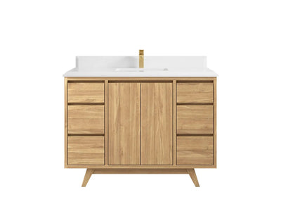 Madison Teak 48 in. W x 22 in. D Single Sink Bathroom Vanity in Light Natural with 1.5 in White Quartz Countertop