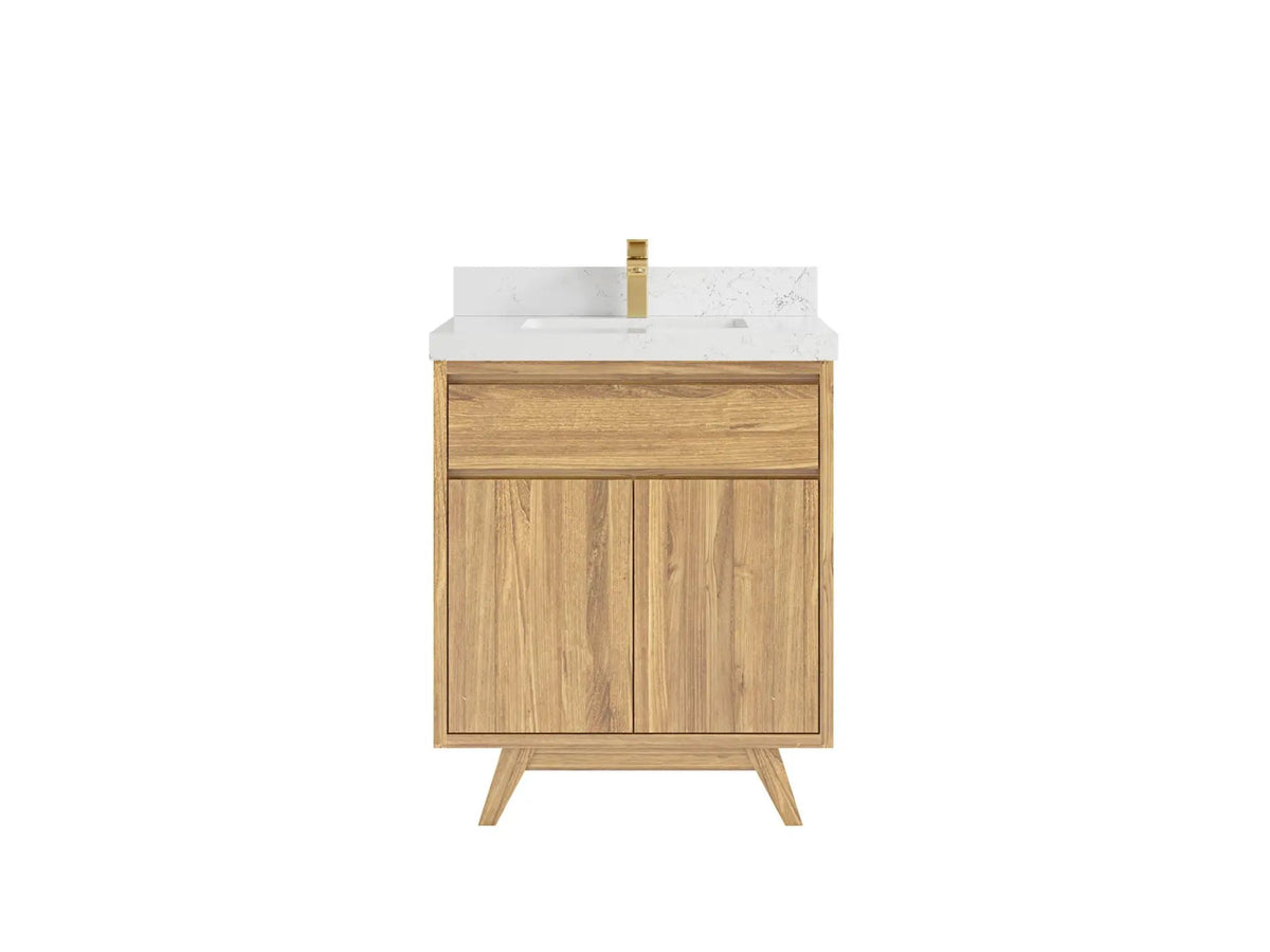Madison Teak 30 in. W x 22 in. D Single Sink Bathroom Vanity in Light Natural with 2 in Empira White Quartz Countertop