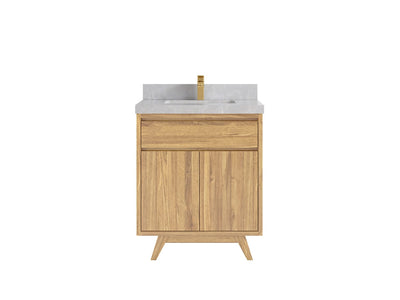 Madison Teak 30 in. W x 22 in. D Single Sink Bathroom Vanity in Light Natural with 2 in Pearl Light Gray Quartz Countertop
