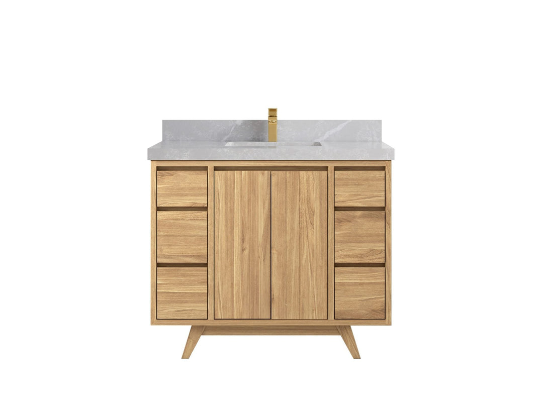 Madison Teak 42 in. W x 22 in. D Single Sink Bathroom Vanity in Light Natural with 2 in Pearl Light Gray Quartz Countertop 