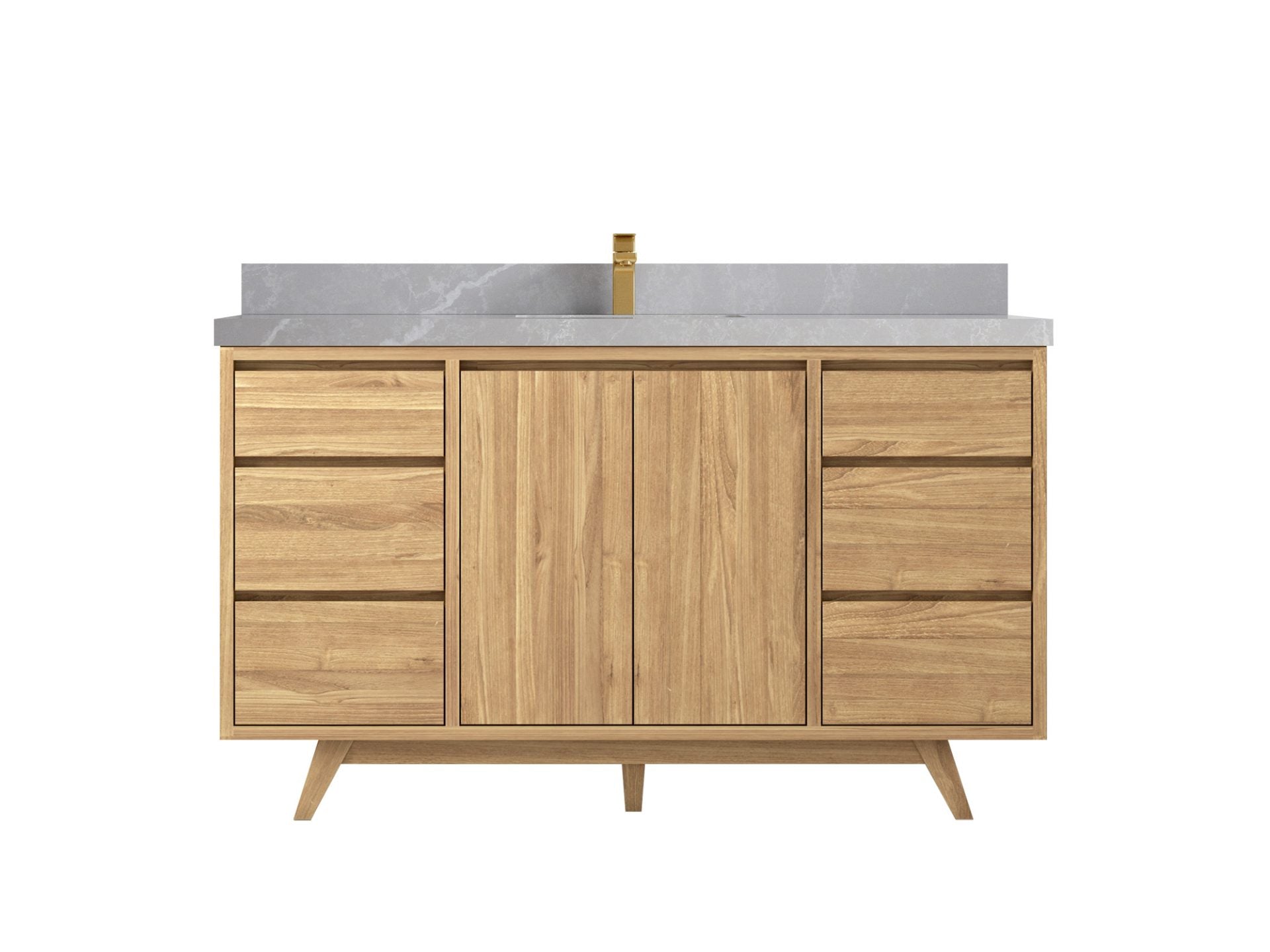 Madison Teak 60 in. W x 22 in. D Single Sink Bathroom Vanity in Light Natural with 2 in Pearl Light Gray Quartz Countertop