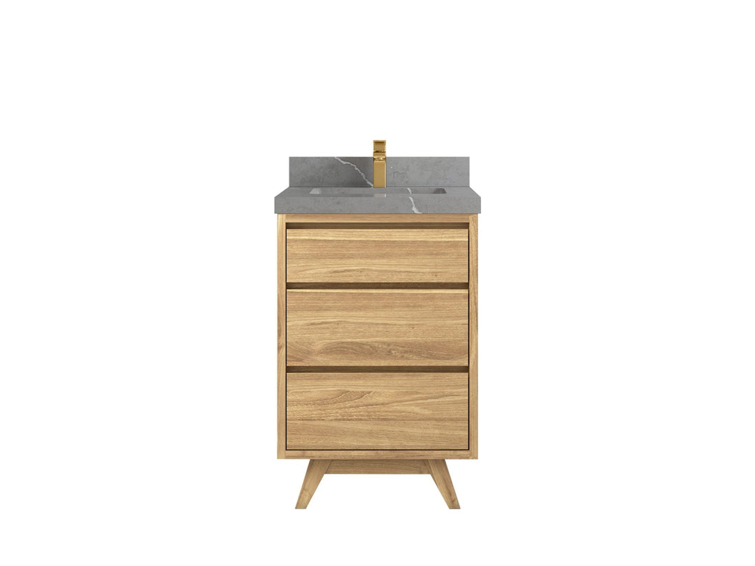 Madison Teak 24 in. W x 22 in. D Single Sink Bathroom Vanity in Light Natural with 2 in Piatra Gray Quartz Countertop