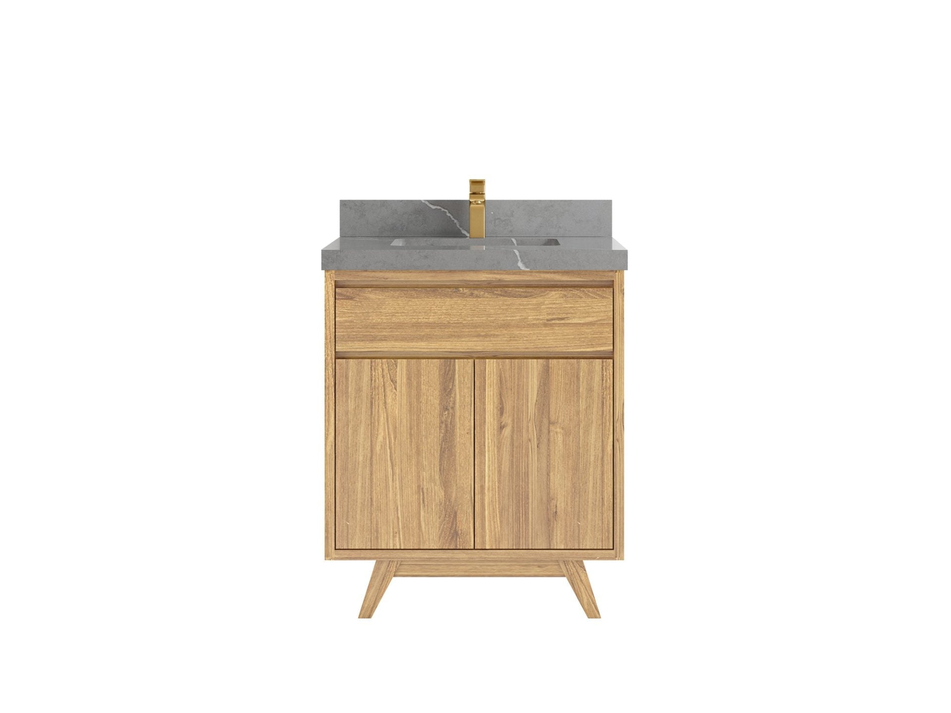 Madison Teak 30 in. W x 22 in. D Single Sink Bathroom Vanity in Light Natural with 2 in Piatra Gray Quartz Countertop