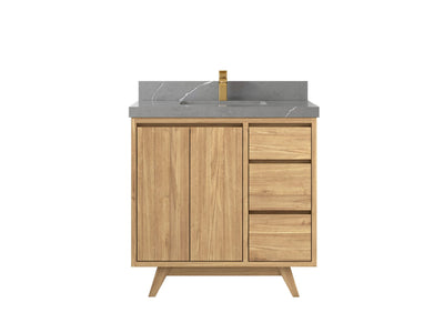 Madison Teak 36 in. W x 22 in. D Center Sink Bathroom Vanity in Light Natural with 2 in Piatra Gray Quartz Countertop