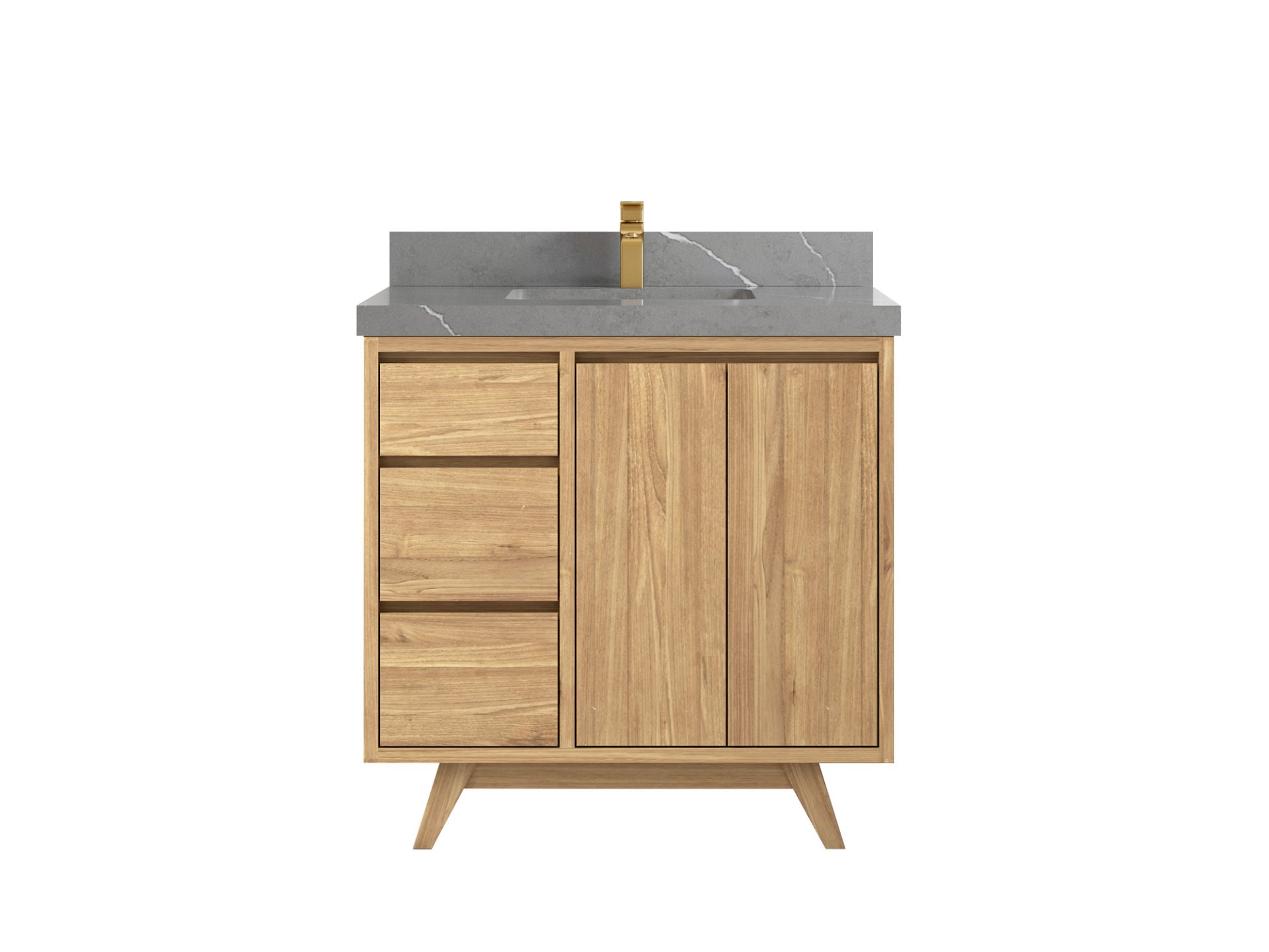 Madison Teak 36 in. W x 22 in. D Center Sink Bathroom Vanity in Light Natural with 2 in Piatra Gray Quartz Countertop