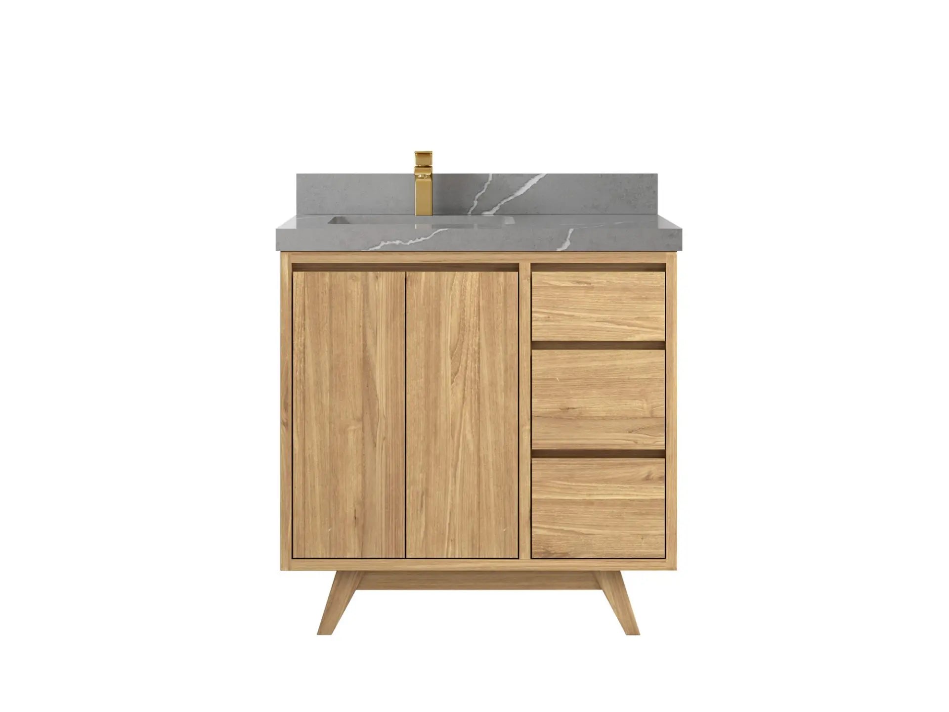Madison Teak 36 in. W x 22 in. D Left Offset Sink Bathroom Vanity in Light Natural with 2 in Piatra Gray Quartz Countertop