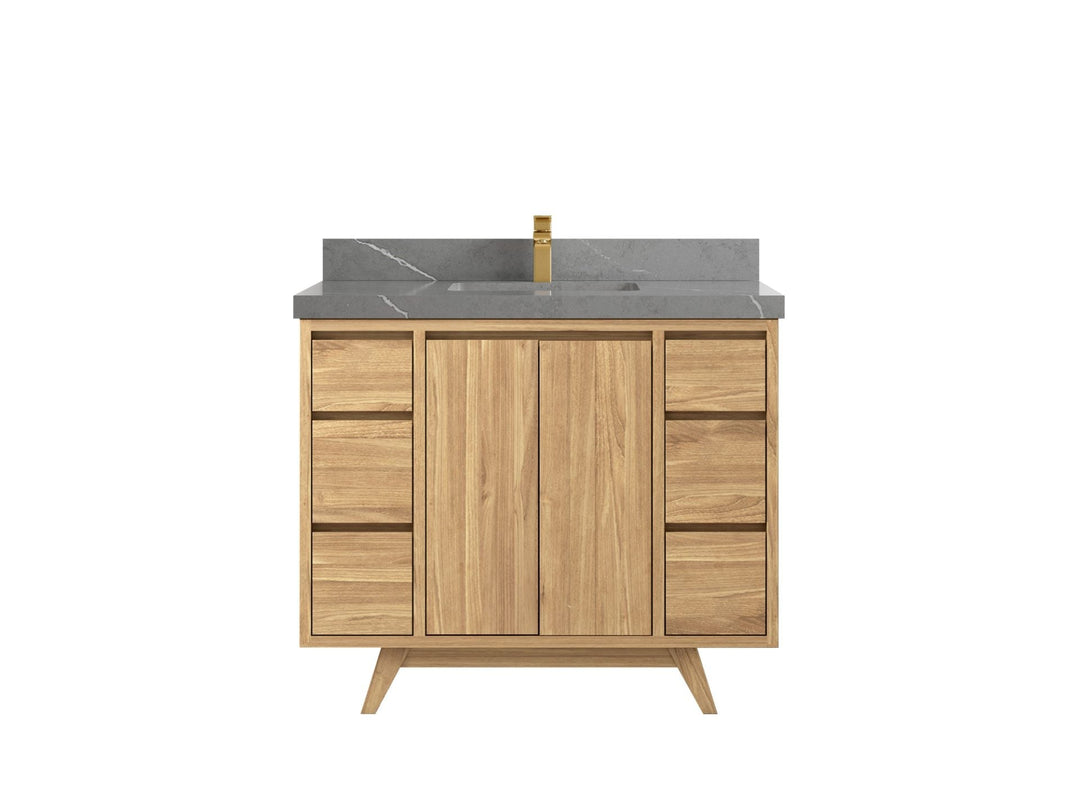 Madison Teak 42 in. W x 22 in. D Single Sink Bathroom Vanity in Light Natural with 2 in Piatra Gray Quartz Countertop