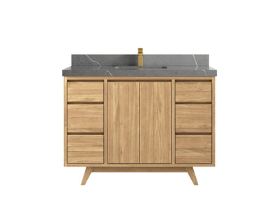 Madison Teak 48 in. W x 22 in. D Single Sink Bathroom Vanity in Light Natural with 2 in Piatra Gray Quartz Countertop