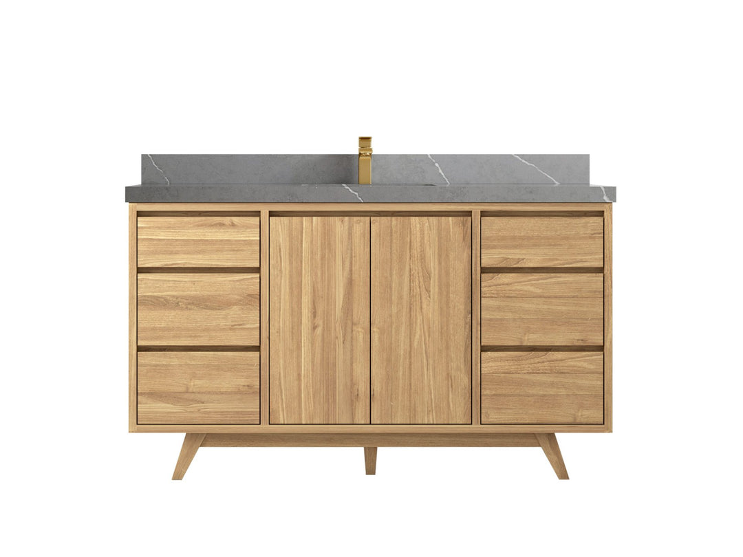 Madison Teak 60 in. W x 22 in. D Single Sink Bathroom Vanity in Light Natural with 2 in Piatra Gray Quartz Countertop